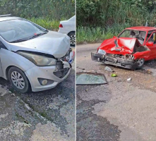 Acidente entre carro e ônibus ‘Vermelhinho’ deixa três feridos na RJ-114 
