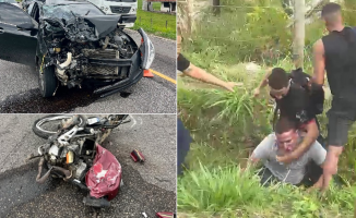 Homem dá 'mata-leão' em motorista após acidente com morte na RJ-138, em Araruama; VÍDEO